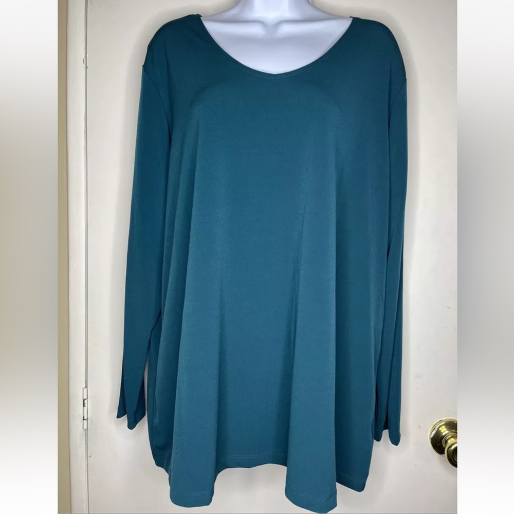 Women’s Plus Size Shirt 1X Susan Graver Green Long Sleeve